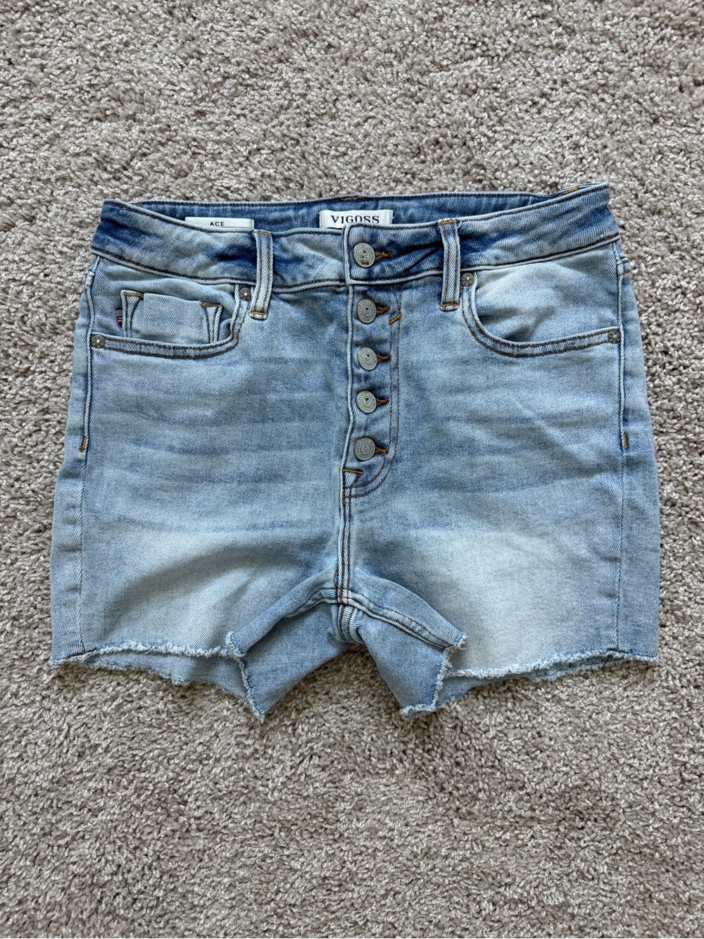 Vigoss Women's Light Blue High-Rise Button-Fly Cutoff Denim Shorts